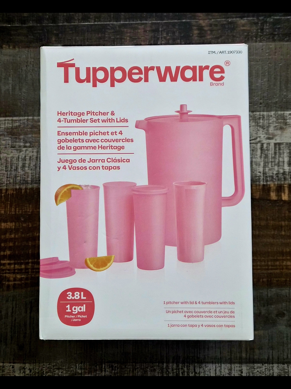 Tupperware Heritage 1 Gallon Pitcher & 4-Tumblers With Lids ~ Pink ~ BNIB